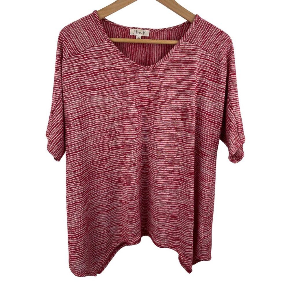 Jillian N Petites Womens SIze PL Red & White Short Sleeve Knit Shirt